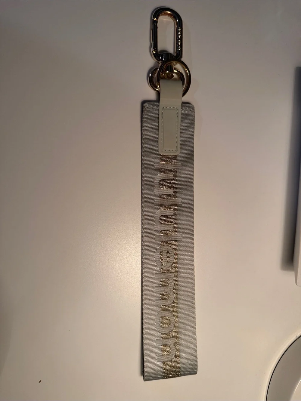 Lululemon Gray Logo Strap Keychain